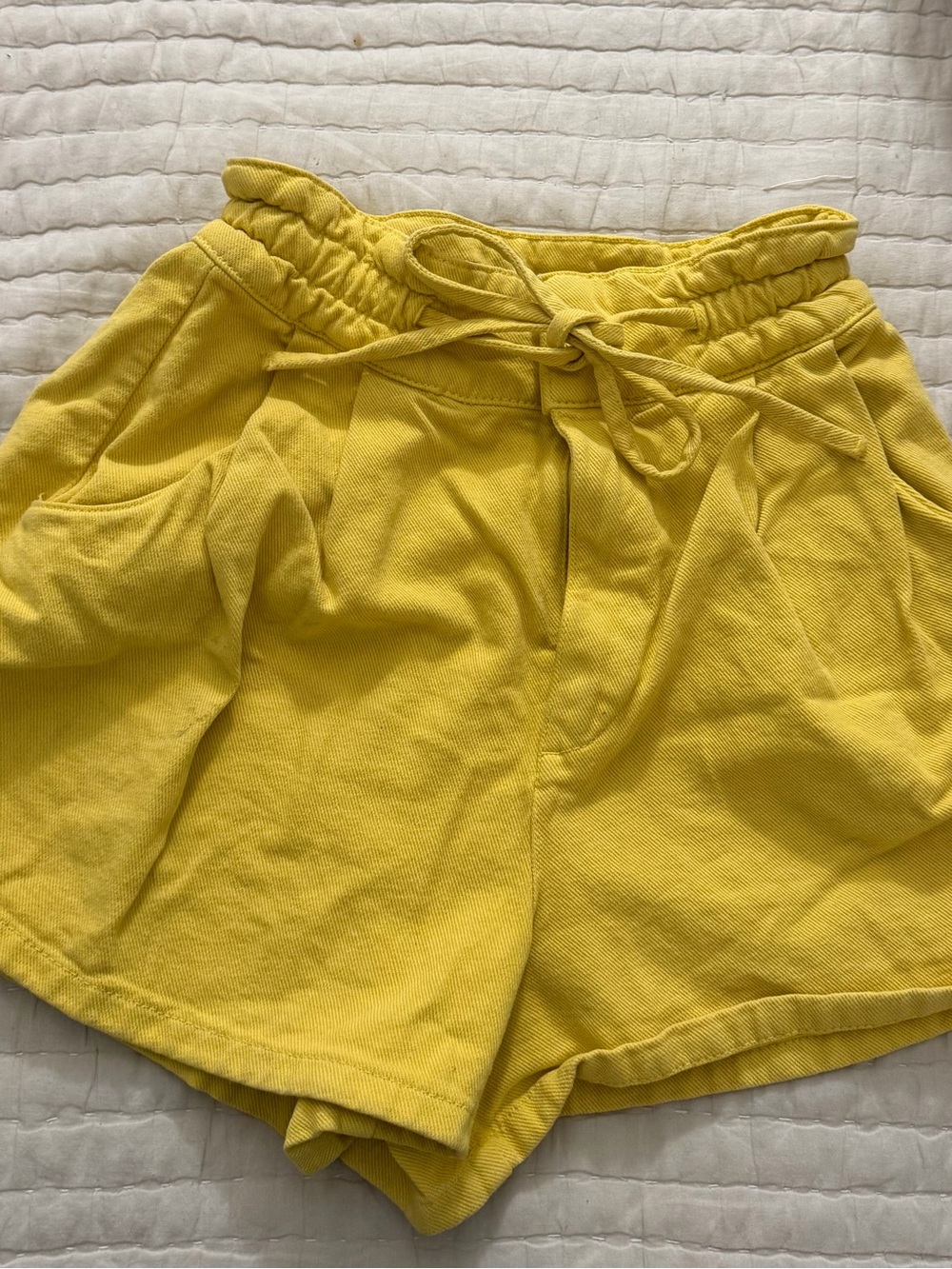 Zara Yellow High-Waist Paperbag Tie-Front Shorts